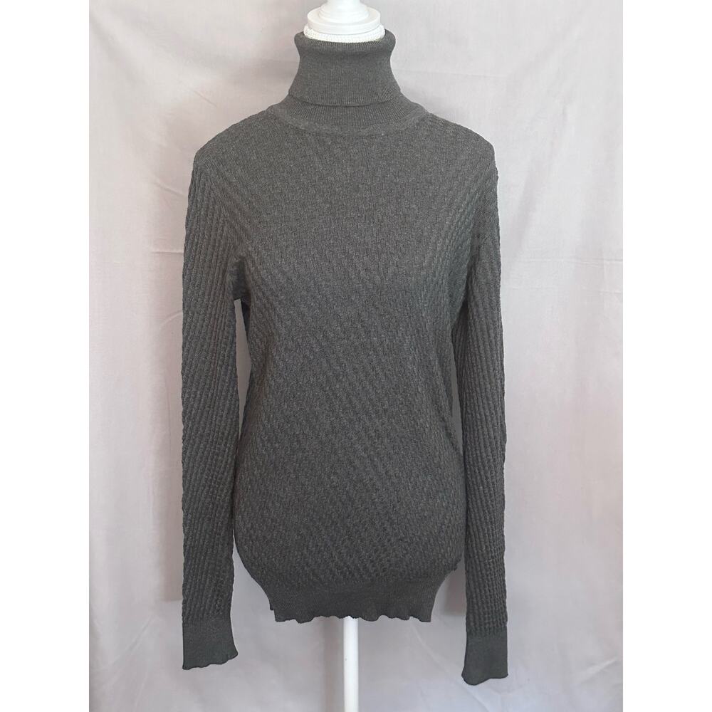 Vercini Women’s Charcoal Gray Ribbed Long-sleeve Turtleneck Sweater- size L